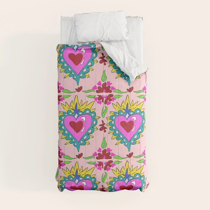 Hot Pink Sacred Hearts Comforter