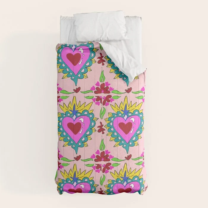 Hot Pink Sacred Hearts Comforter