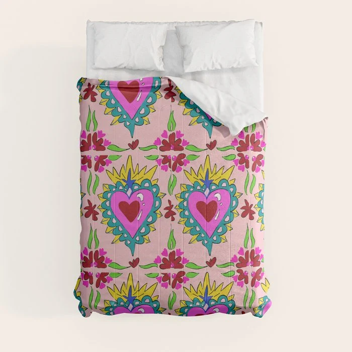 Hot Pink Sacred Hearts Comforter