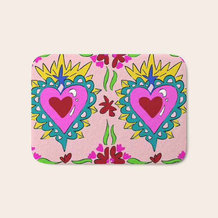 Hot Pink Sacred Hearts Bath Mat