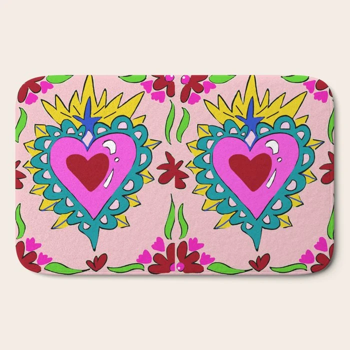 Hot Pink Sacred Hearts Bath Mat