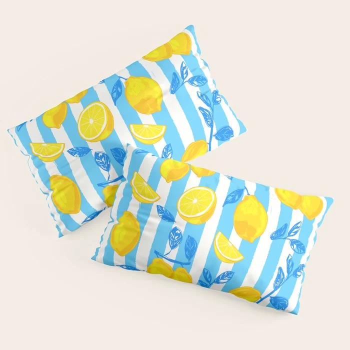 Italian Summer Lemons Pattern Coastal Mediterranean Illustration Pillow Sham