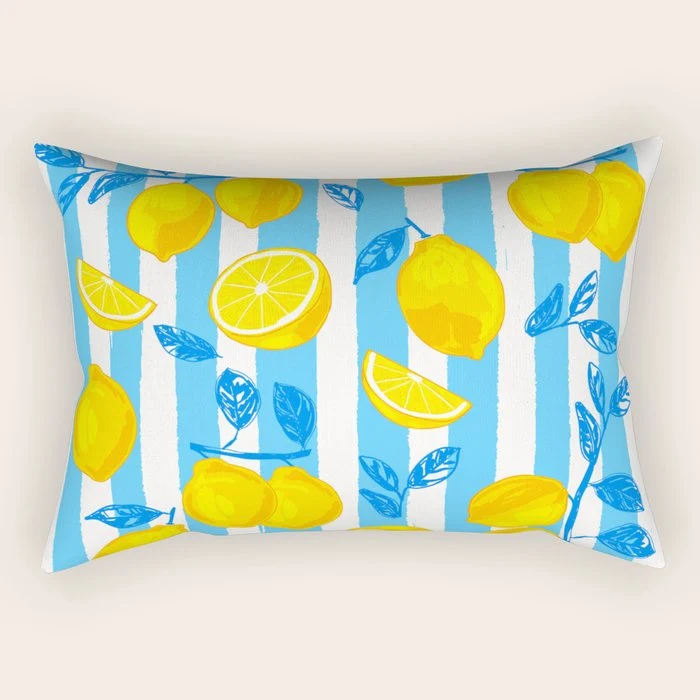 Italian Summer Lemons Pattern Coastal Mediterranean Illustration Rectangular Pillow