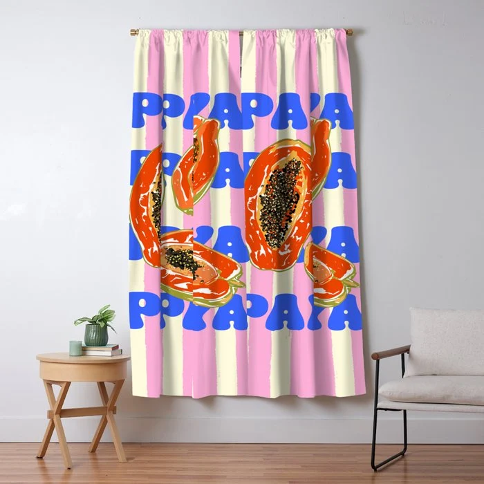 Papaya Stripes Tropical Summer Illustration Window Curtain