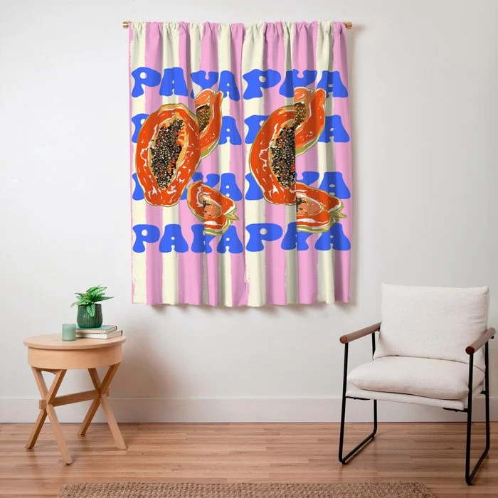Papaya Stripes Tropical Summer Illustration Window Curtain