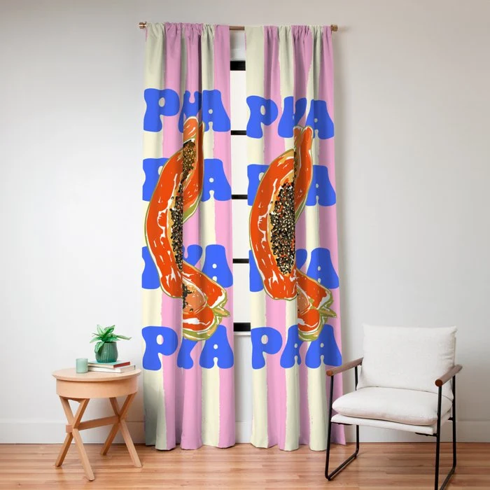 Papaya Stripes Tropical Summer Illustration Window Curtain