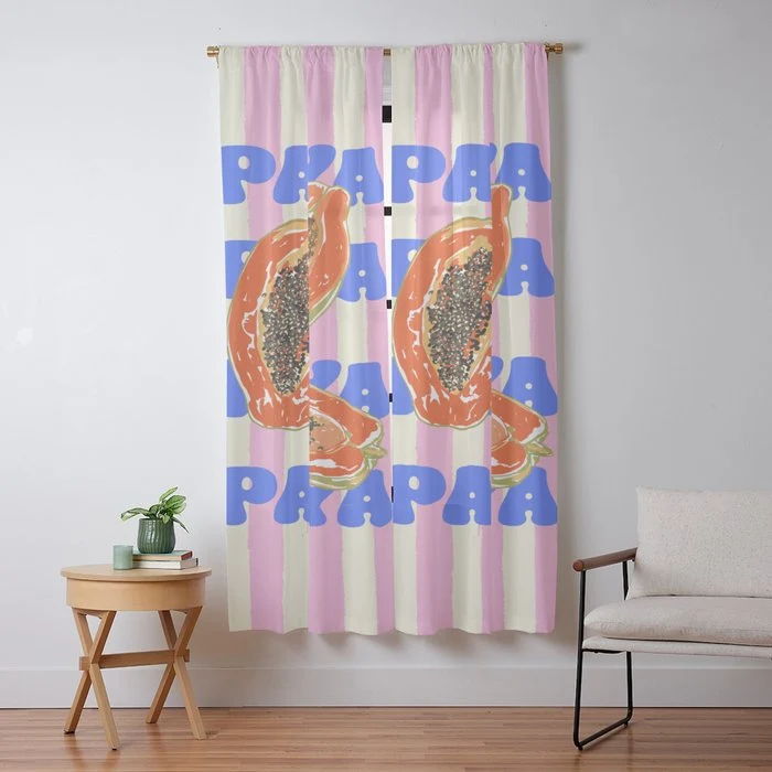 Papaya Stripes Tropical Summer Illustration Window Curtain
