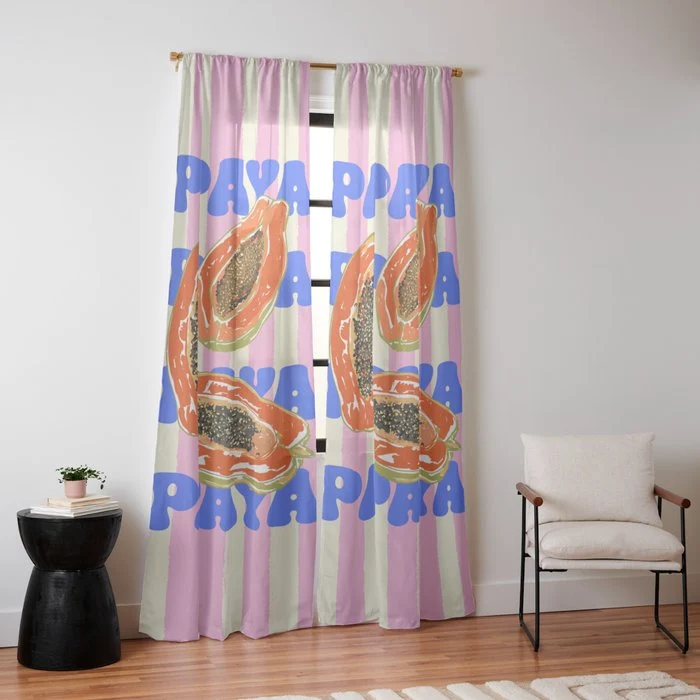 Papaya Stripes Tropical Summer Illustration Window Curtain