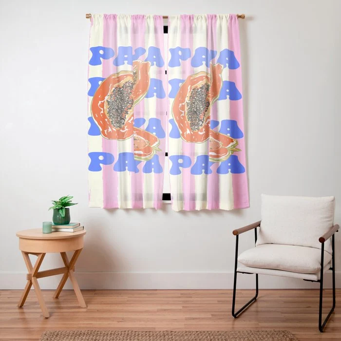 Papaya Stripes Tropical Summer Illustration Window Curtain