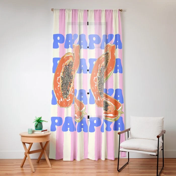 Papaya Stripes Tropical Summer Illustration Window Curtain