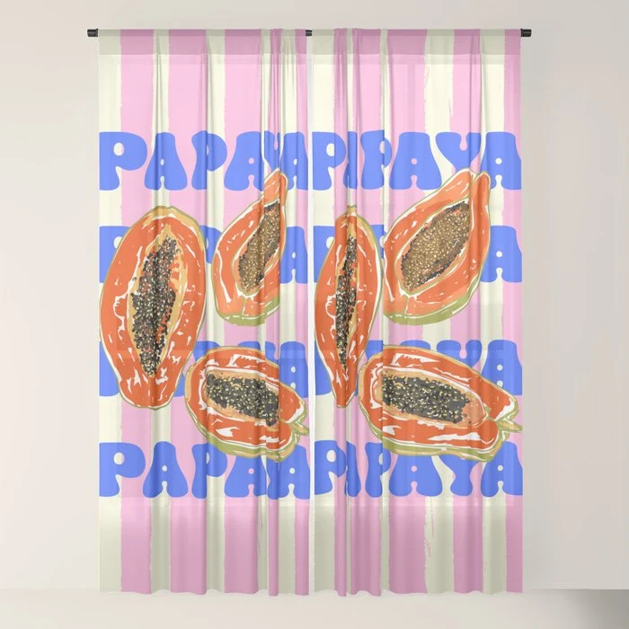 Papaya Stripes Tropical Summer Illustration Window Curtain