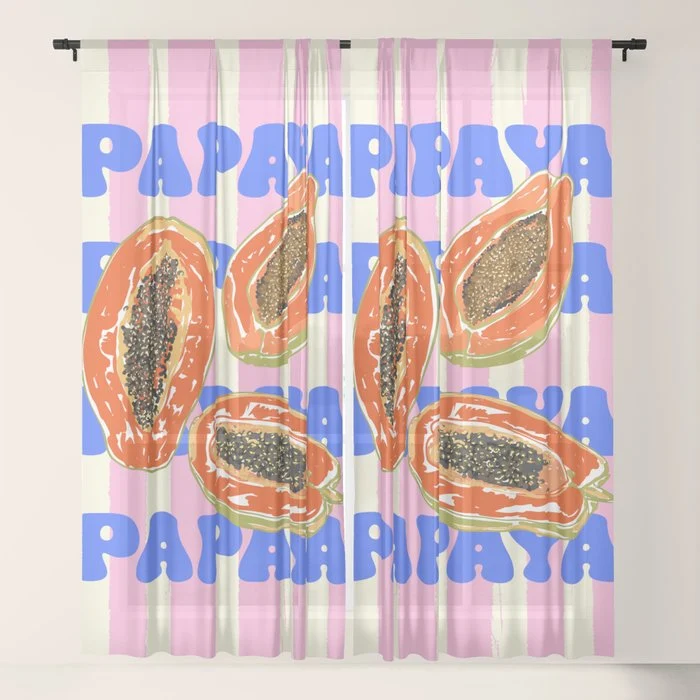 Papaya Stripes Tropical Summer Illustration Window Curtain