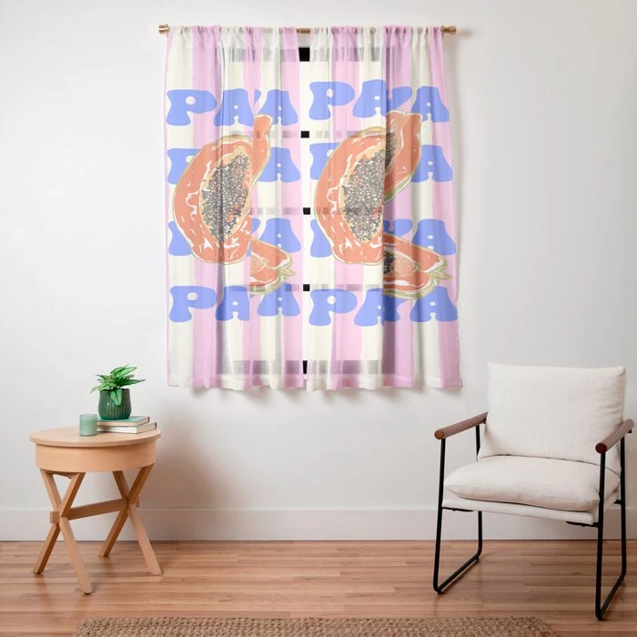 Papaya Stripes Tropical Summer Illustration Window Curtain