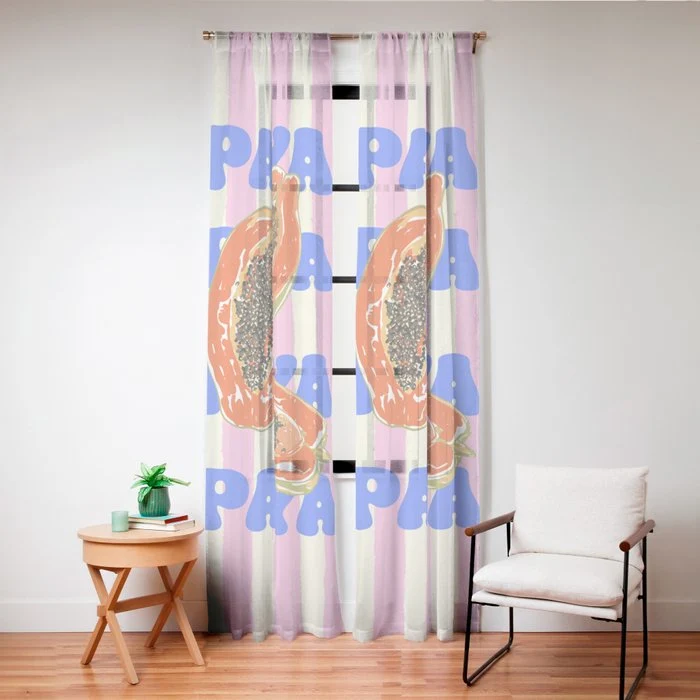 Papaya Stripes Tropical Summer Illustration Window Curtain