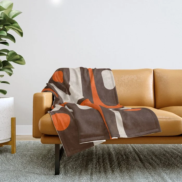 Retro 70s Aesthetic Abstract Mid Century Modern Minimalist Piquet Pattern Brown and Orange Throw Blanket