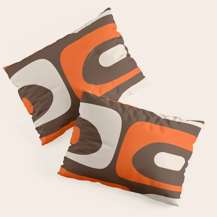 Retro 70s Aesthetic Abstract Mid Century Modern Minimalist Piquet Pattern Brown and Orange Pillow Sham