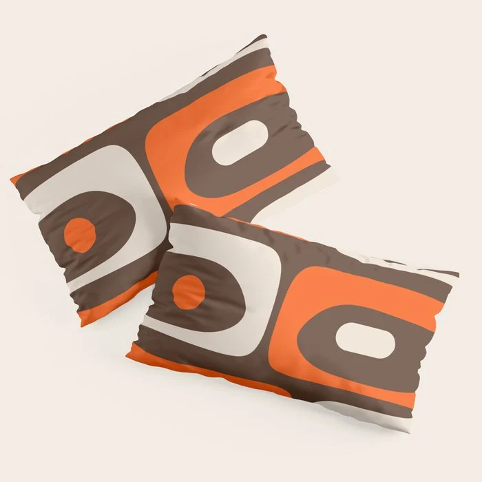 Retro 70s Aesthetic Abstract Mid Century Modern Minimalist Piquet Pattern Brown and Orange Pillow Sham