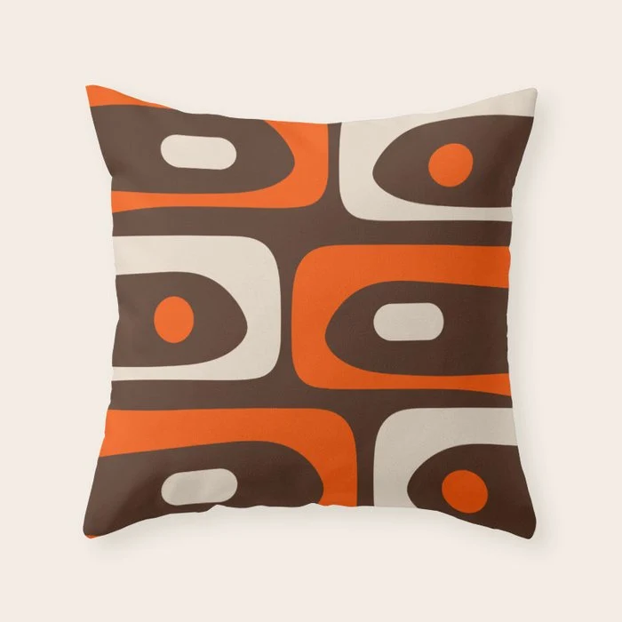 Retro 70s Aesthetic Abstract Mid Century Modern Minimalist Piquet Pattern Brown and Orange Throw Pillow