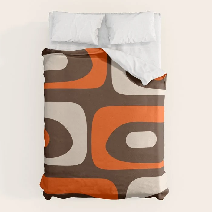 Retro 70s Aesthetic Abstract Mid Century Modern Minimalist Piquet Pattern Brown and Orange Duvet Cover