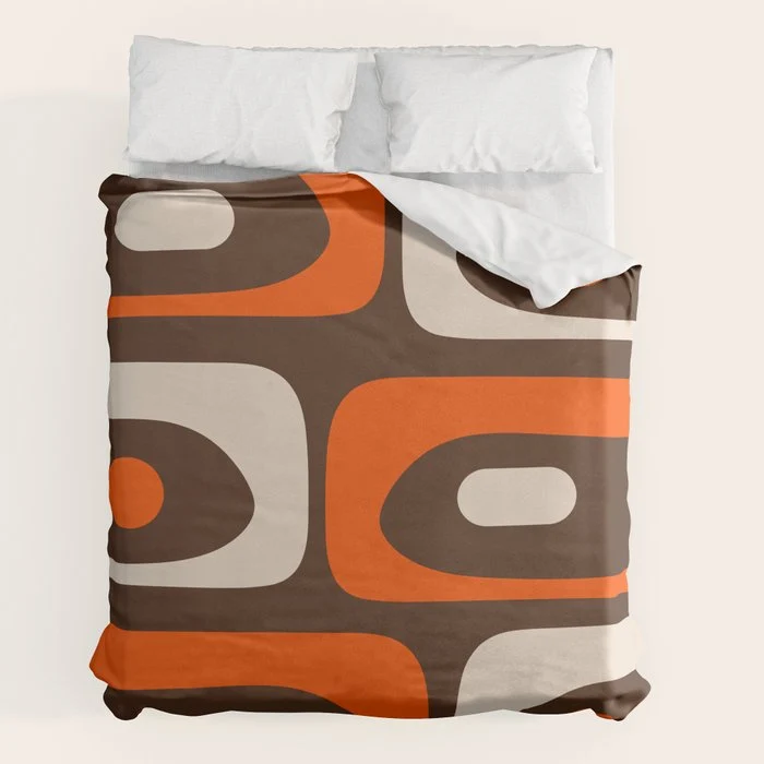 Retro 70s Aesthetic Abstract Mid Century Modern Minimalist Piquet Pattern Brown and Orange Duvet Cover