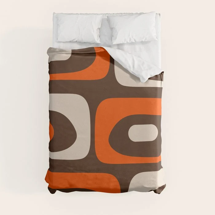 Retro 70s Aesthetic Abstract Mid Century Modern Minimalist Piquet Pattern Brown and Orange Duvet Cover