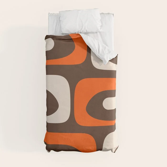 Retro 70s Aesthetic Abstract Mid Century Modern Minimalist Piquet Pattern Brown and Orange Duvet Cover