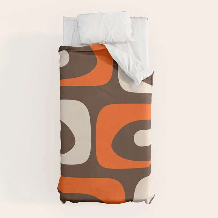 Retro 70s Aesthetic Abstract Mid Century Modern Minimalist Piquet Pattern Brown and Orange Duvet Cover