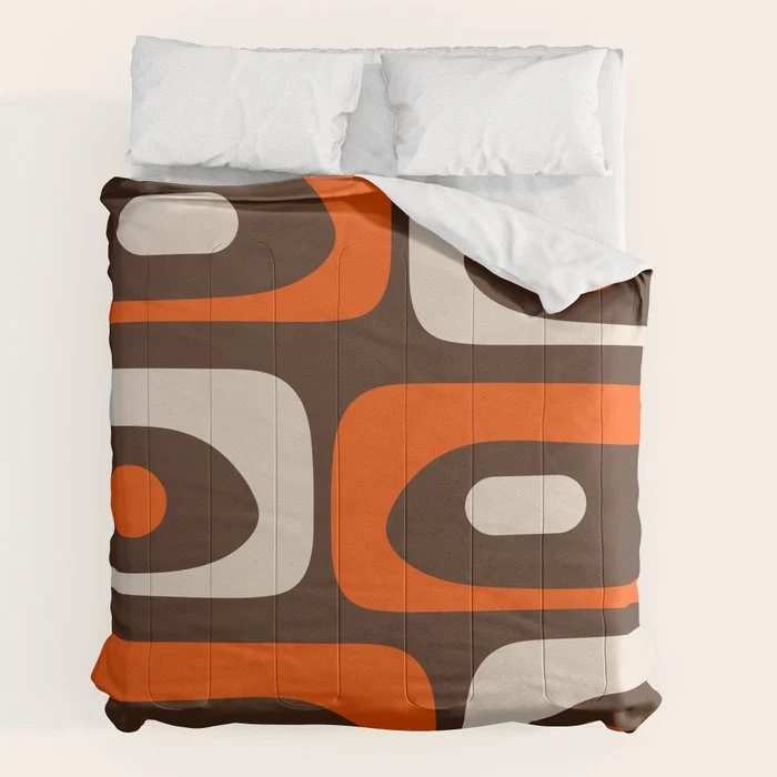 Retro 70s Aesthetic Abstract Mid Century Modern Minimalist Piquet Pattern Brown and Orange Comforter