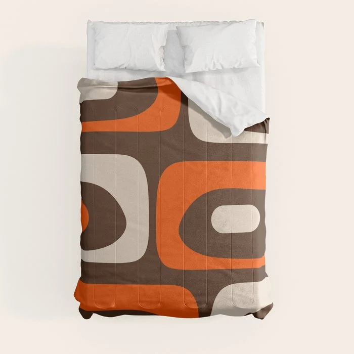Retro 70s Aesthetic Abstract Mid Century Modern Minimalist Piquet Pattern Brown and Orange Comforter