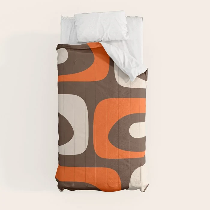 Retro 70s Aesthetic Abstract Mid Century Modern Minimalist Piquet Pattern Brown and Orange Comforter