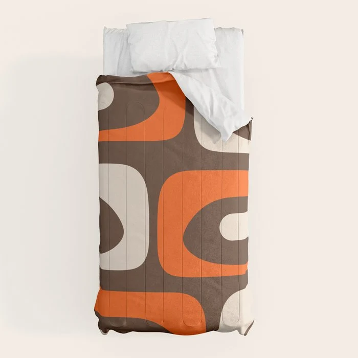 Retro 70s Aesthetic Abstract Mid Century Modern Minimalist Piquet Pattern Brown and Orange Comforter