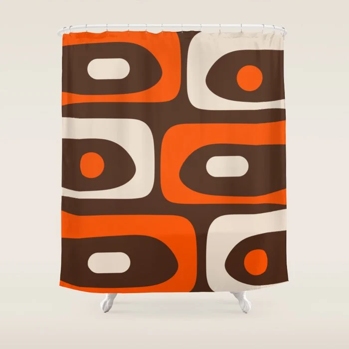 Retro 70s Aesthetic Abstract Mid Century Modern Minimalist Piquet Pattern Brown and Orange Shower Curtain