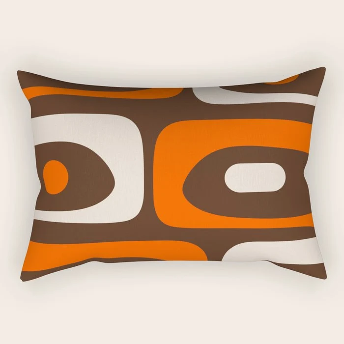 Retro 70s Aesthetic Abstract Mid Century Modern Minimalist Piquet Pattern Brown and Orange Rectangular Pillow