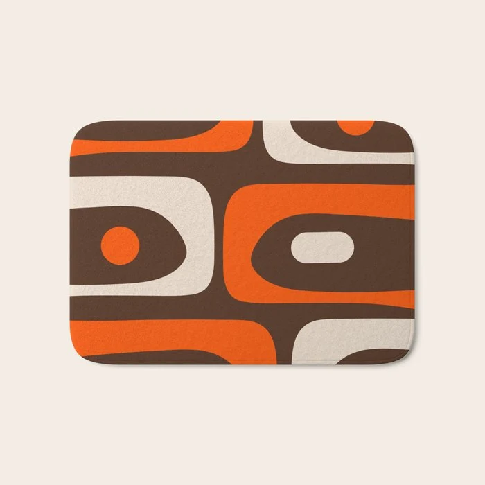Retro 70s Aesthetic Abstract Mid Century Modern Minimalist Piquet Pattern Brown and Orange Bath Mat