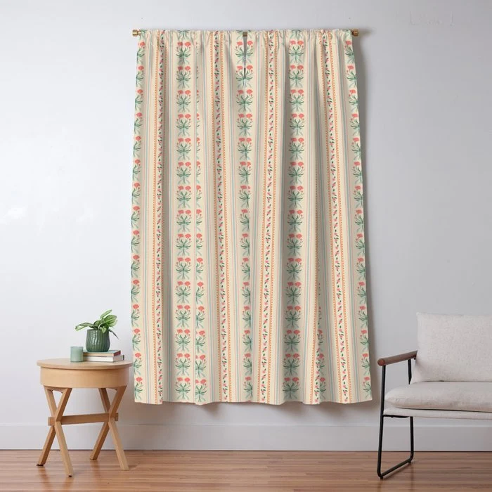 Vintage rose flower bouquet stripe art pattern Window Curtain