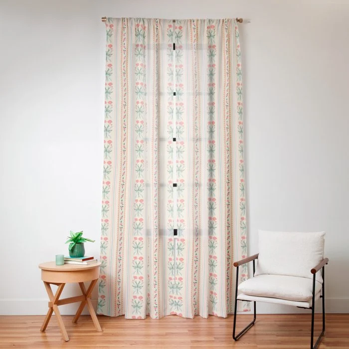 Vintage rose flower bouquet stripe art pattern Window Curtain