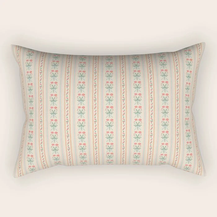 Vintage rose flower bouquet stripe art pattern Rectangular Pillow
