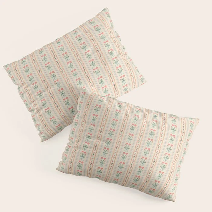 Vintage rose flower bouquet stripe art pattern Pillow Sham