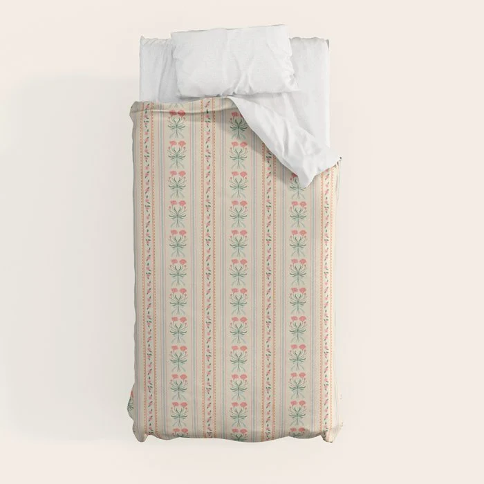 Vintage rose flower bouquet stripe art pattern Duvet Cover