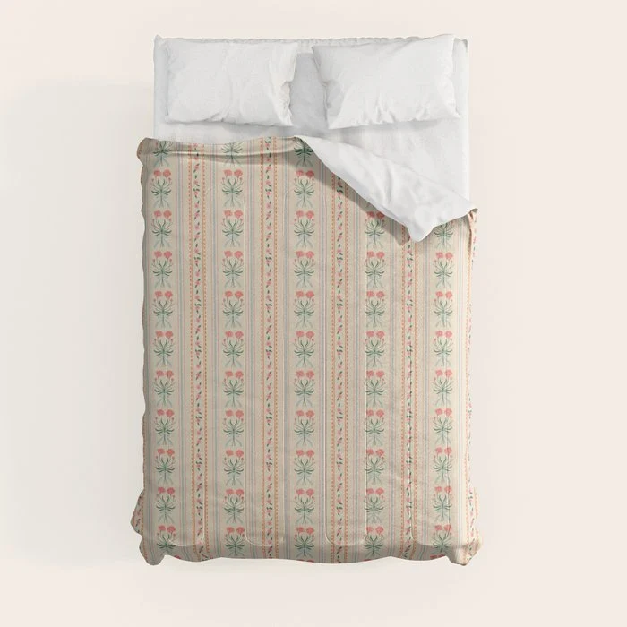 Vintage rose flower bouquet stripe art pattern Comforter