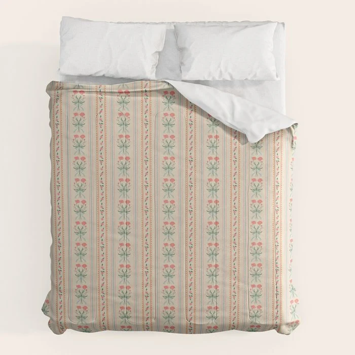 Vintage rose flower bouquet stripe art pattern Comforter