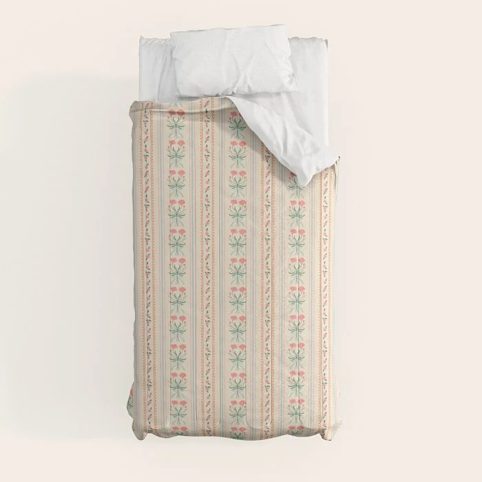 Vintage rose flower bouquet stripe art pattern Comforter