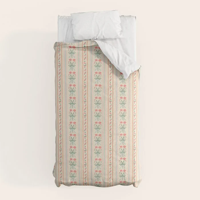 Vintage rose flower bouquet stripe art pattern Comforter