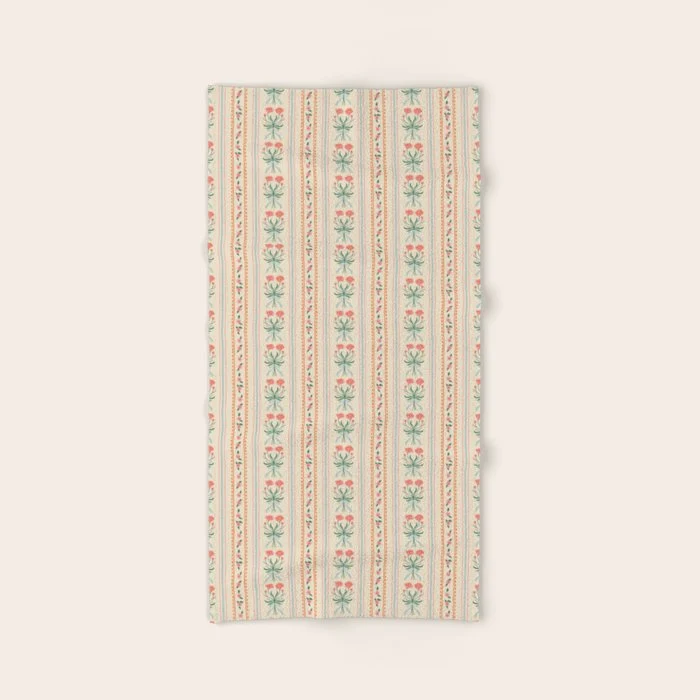 Vintage rose flower bouquet stripe art pattern Bath Towel
