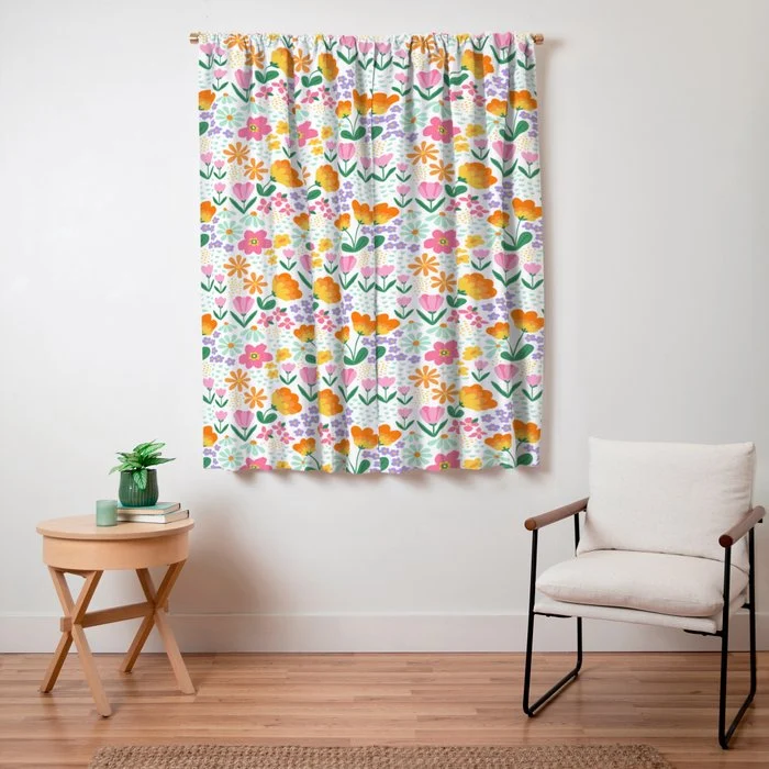 Colorful retro flower folk art pattern Window Curtain