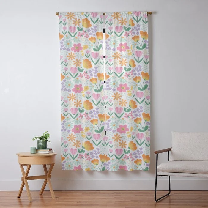 Colorful retro flower folk art pattern Window Curtain