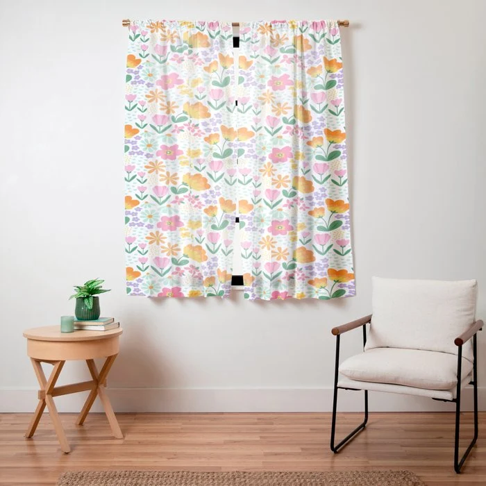 Colorful retro flower folk art pattern Window Curtain