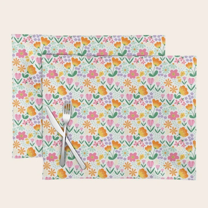 Colorful retro flower folk art pattern Placemat