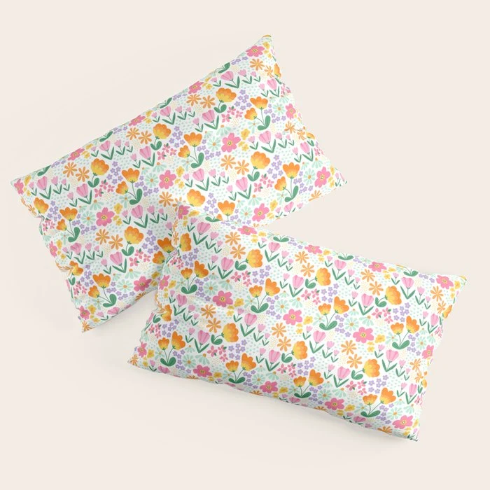 Colorful retro flower folk art pattern Pillow Sham