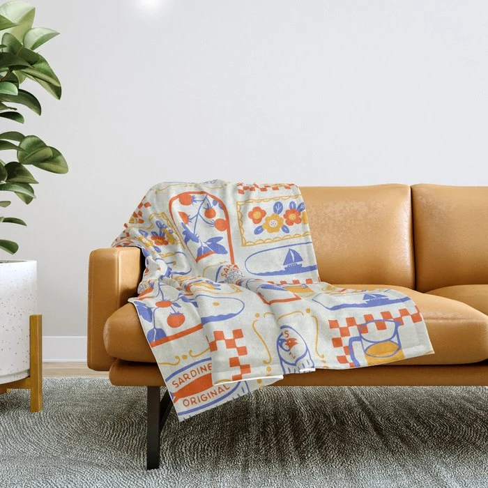 Summer vacation patchwork art pattern Throw Blanket